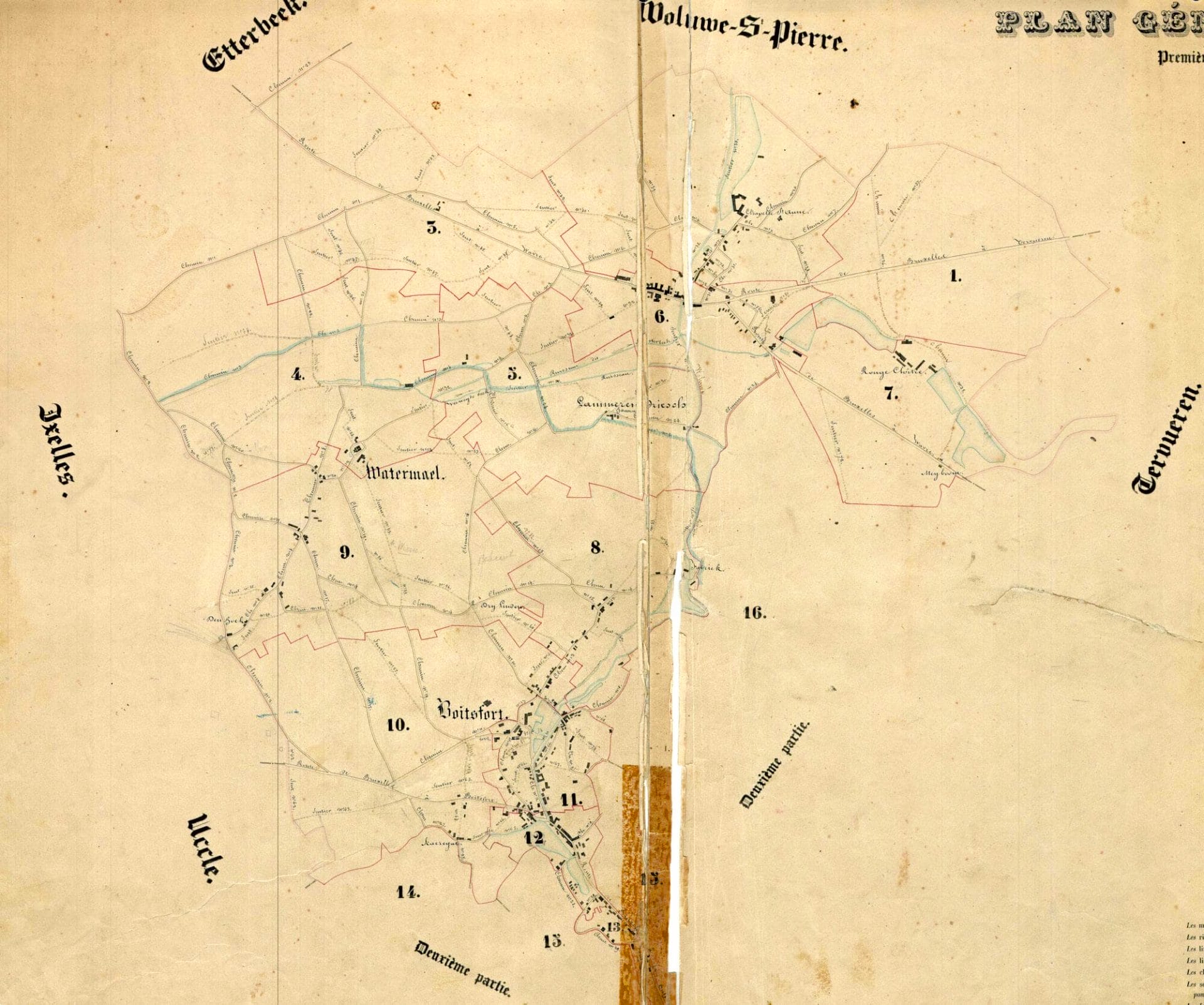 Atlas des chemins vicinaux. Plan général de W-B-A (partie 1) dressé par le géomètre expert Meyers en 1843.