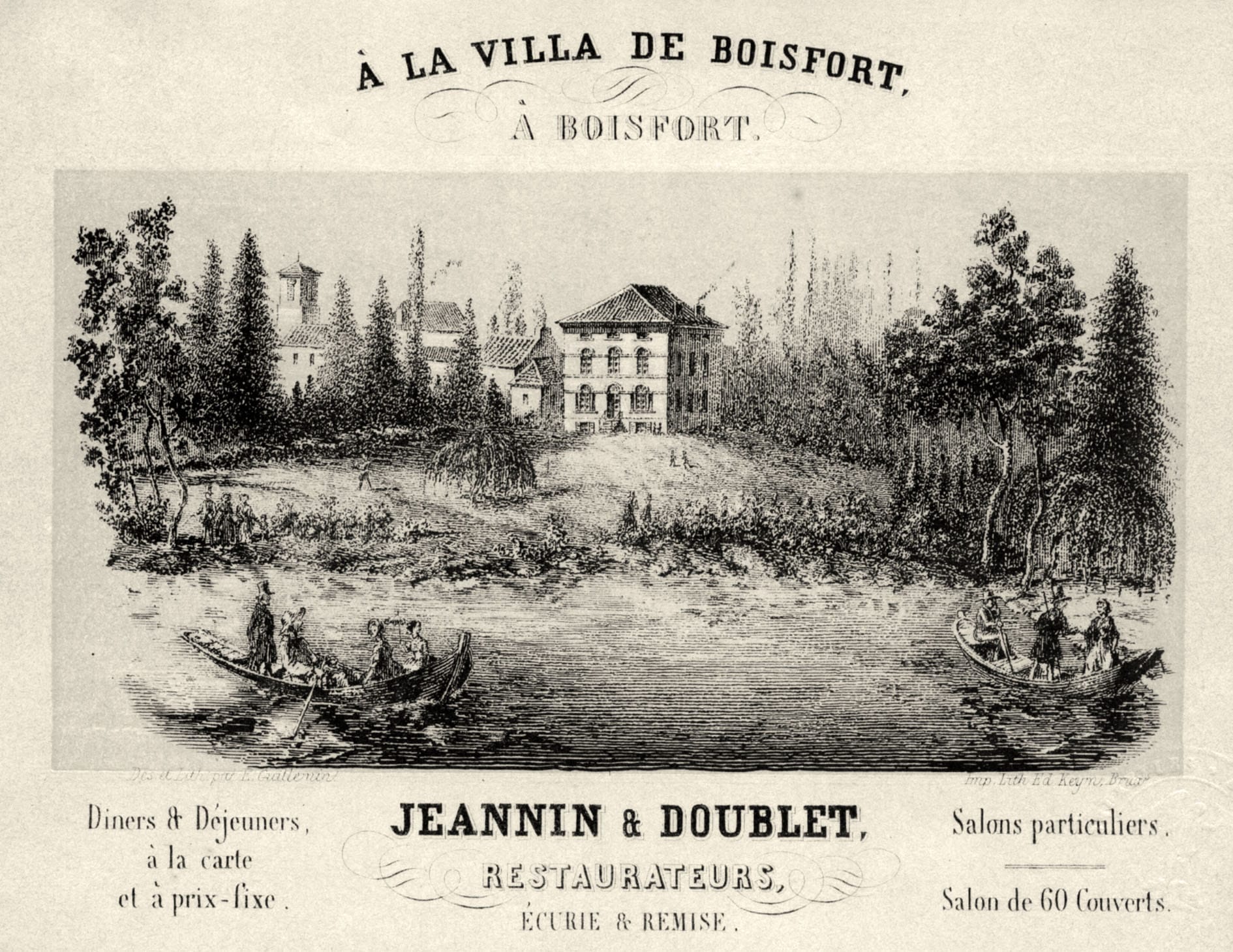 A la Villa de Boitsfort, restaurant de Jeannin et Doublet - Carte porcelaine, vers 1850-1860