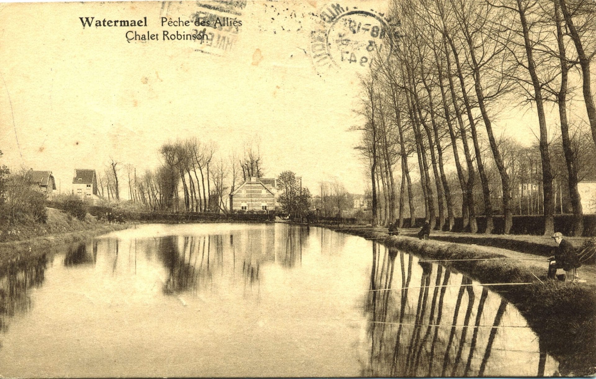 La Pêche des Alliés autrefois Pêche impériale, deviendra l'étang Tercoigne - Carte postale Photo Belge-Lumière, années 1920-25.