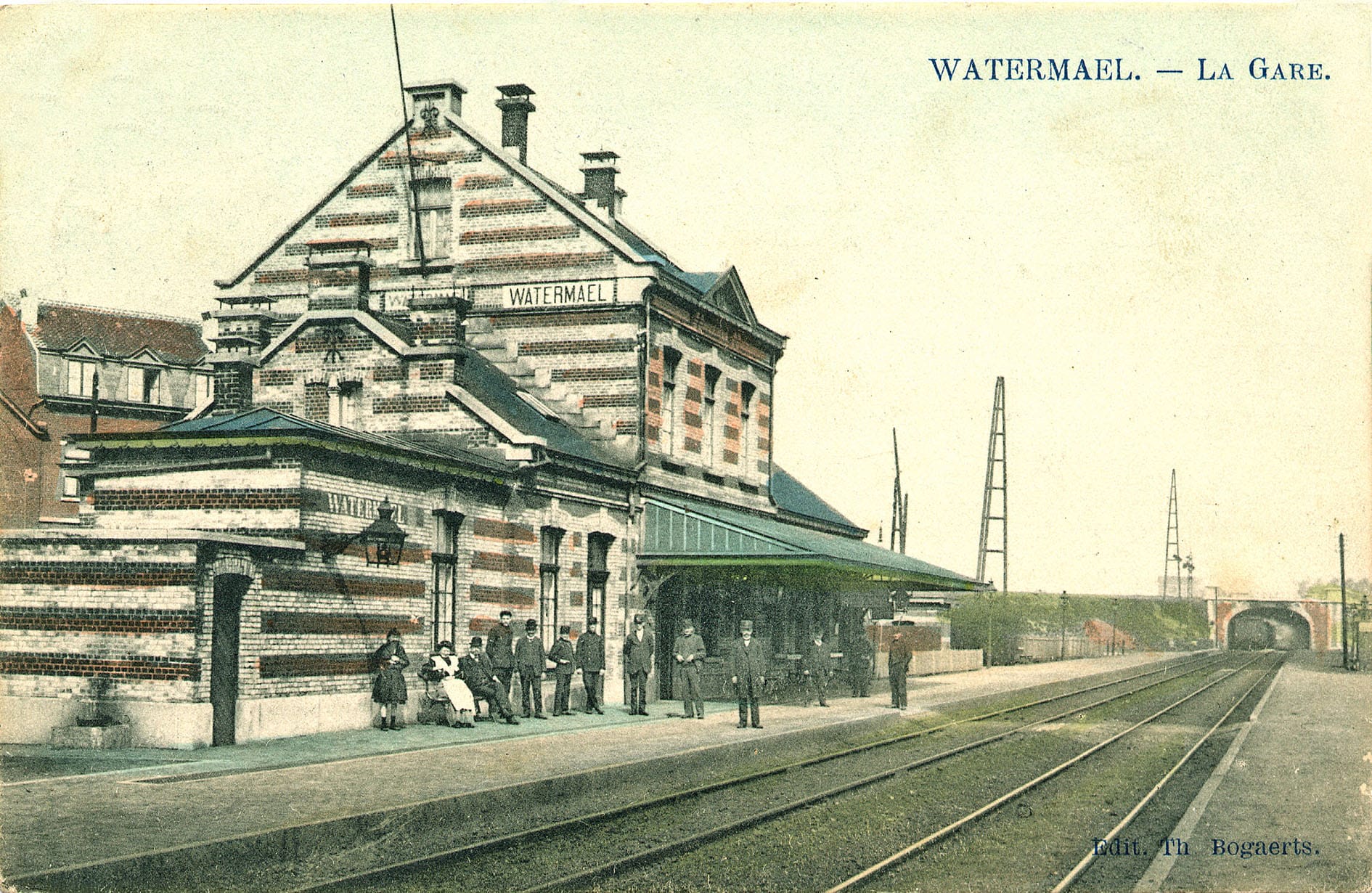 La gare de Watermael, côté quais - Carte postale Ed. Th. Bogaerts, vers 1910.